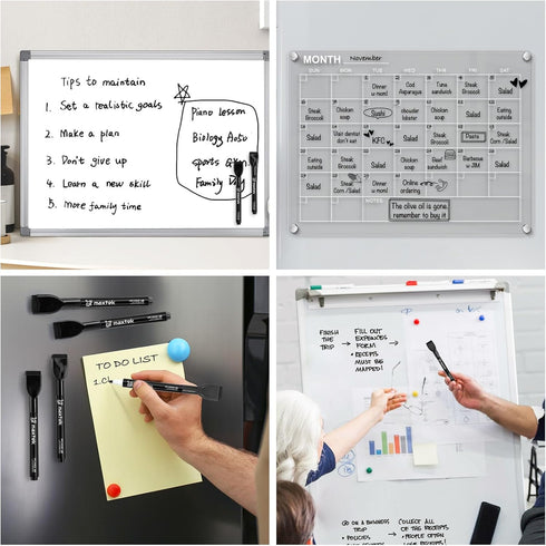 6 Count maxtek Magnetic Black Dry Erase Markers, Fine Tip Whiteboard Markers with Eraser, Thin Markers Low Odor