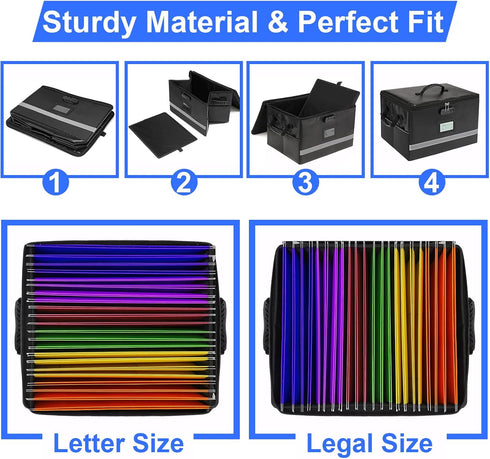 File Organizer, Fireproof Document Box with Lids and Lock, Portable Folder Organizer with Handle