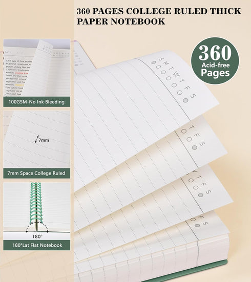 Spiral Notebook Journal, 360 Pages College Ruled Notebooks, B5 Big Spiral Notebooks for Women Men, Lined Thick Journals