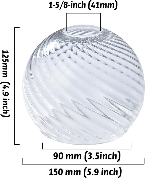 1 1-5/8 Inch Clear Striped Swirl Glass Shade Pcs Glass Lamshade Replacement for Chandelier Pendant Light Wall Sconce