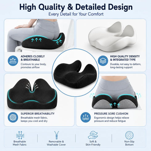Tailbone CXC Memory Foam Seat Cushions for Office Chair Pressure Relief Seat Cushion for Desk Chair, Car, Wheelchair