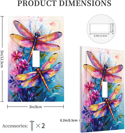 haigof 1 3 5 Inch Colorful Dragonfly Art Light Switch Cover Wall Plate Gang Single Plates Print Faceplate Home Decor X
