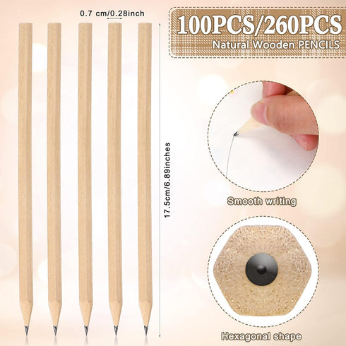 Fumete Natural Wooden Pencils Hexagonal Grip Pencils HB Graphite Pencil Pack Wood Pencils for Classroom Office (260 Pieces) by Fumete