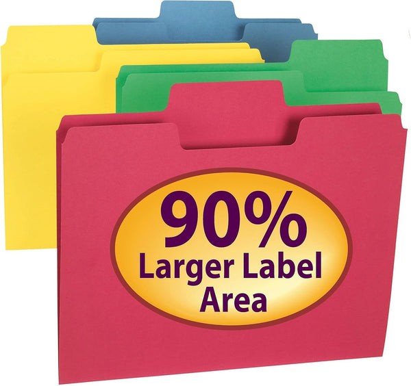 Smead SuperTab File Folder, Assorted Primary Colors, Oversized 1/3-Cut Tab, Letter Size, 24 per Pack (11956)