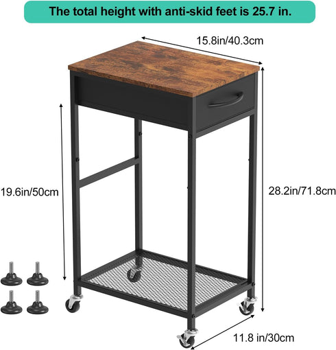 CADUKE 2 Computer Tower Stand PC Tower Stand with Storage Drawer Tier Wood Rolling CPU Holder Stand Mobile Printer Cart