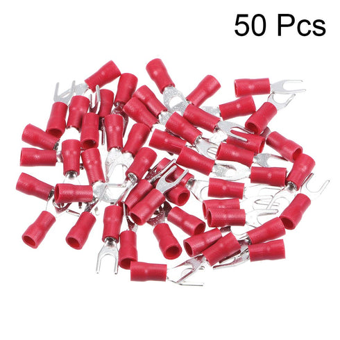 uxcell 50Pcs SV1.25-4S Insulated Fork Spade U-Type Wire Connector Electrical Crimp Terminal 22-16AWG Red