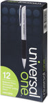 Universal 15540 Advanced Ink Retractable Ballpoint Pen, Black Ink, Silver, 1mm, Dozen