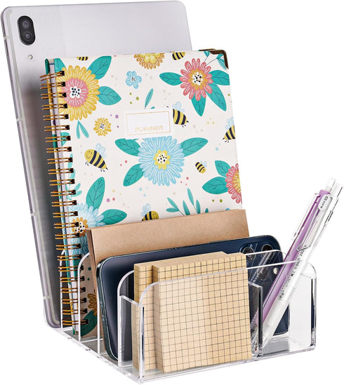 NiHome Spacious Clear Acrylic Desk Mail Sorter Multipurpose Organizer for Office Supply & Pen Storage, Durable Anti-Slip Design for Efficient Space Utilization in Home, Office and Classroom Settings by NiHome