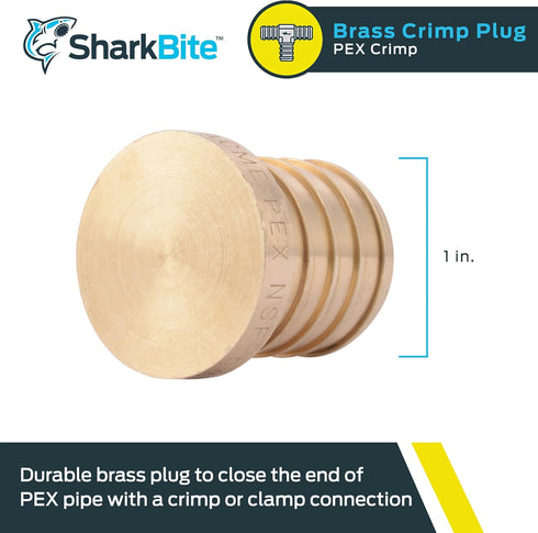 SharkBite 1 Inch Crimp Plug, Brass Plumbing Fitting, PEX Pipe, PE-RT, UC520LFA by SharkBite