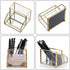 Hipiwe Glass Business Card Holder Stand with Pen/Pencil Organizer, Gold Business Name Cards Display Holder for Home