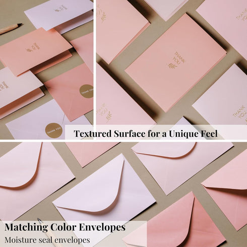 Pack 40, 5x3.5 Inch Gold Foil Thank You Cards - Bulk of with Matching Stickers & Envelopes (Pink) Textured Surface
