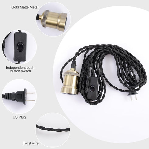 19.68 Plug in Pendant Light Cord hanging light kit with switch,Farmhouse Hanging Lights ft power cord length,Hemp Rope