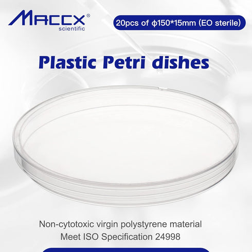 Sterile Plastic Petri Dishes with Lid, 20 PCS Dia.150mm*15mm Clear Petri Plates for Classroom/Laboratory