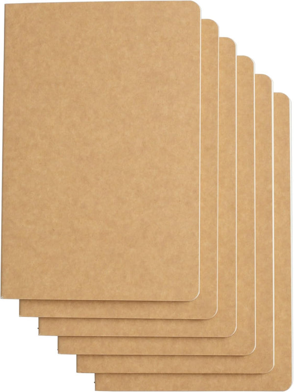 TWONE Travel Journal, 6 Pack A5 Notebook Journal for Travelers, Kraft Brown Soft Cover, 60 Square Grid Pages