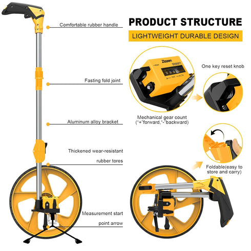Zozen Distance Measuring Wheel, Collapsible Measure Wheel in Feet and Inches, Includes Backpack and Tape Measure