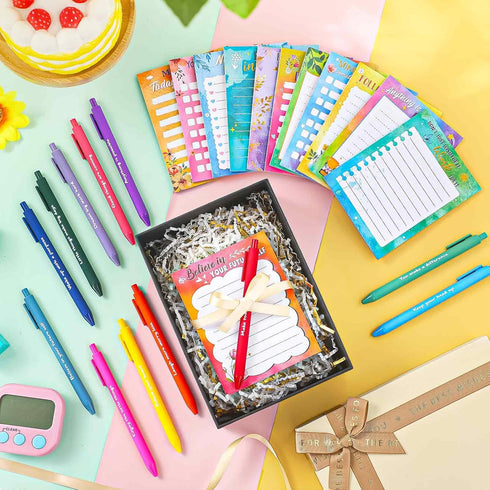 Yeaqee 12 Set Employee Appreciation Gifts, Empowering Sticky Notepads, Pens, Ribbons for Students Colleague Office