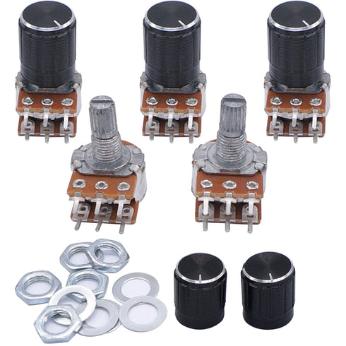 Taiss 5pcs 50K Ohm Potentiometers, Volume Control, 6 Pins Split Shaft Rotary Linear Dual Taper