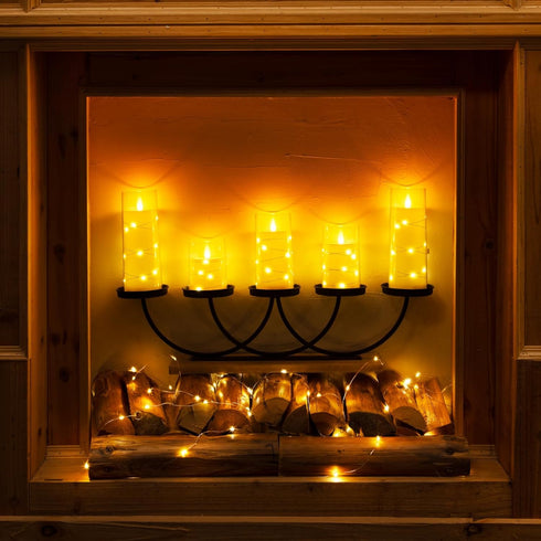 Set 5(H4 5" 6" 8" 8") Homemory Flameless Candles with Embedded Star String Fairy Lights, Battery Operated Candles, LED