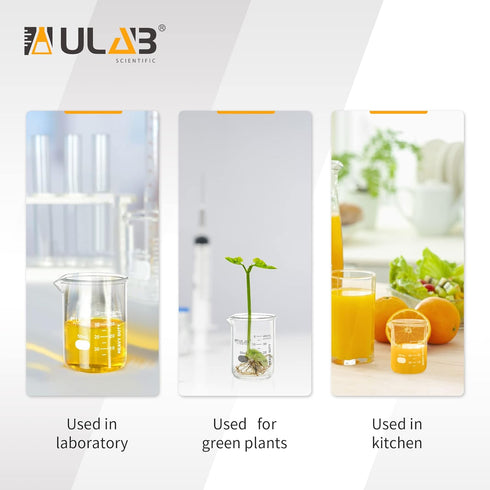 ULAB Heavy Duty Glass Beakers, 10pcs of 50ml (1.7oz), Borosilicate 3.3 Glass, Thick Wall with Double Scale
