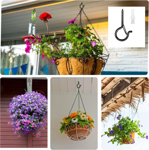 Datttcc 25PCS 2.3 Inch,Black Hanger Hooks with Safety Lock,Heavy Duty Hooks for Hanging, Christmas Patio Lights, String