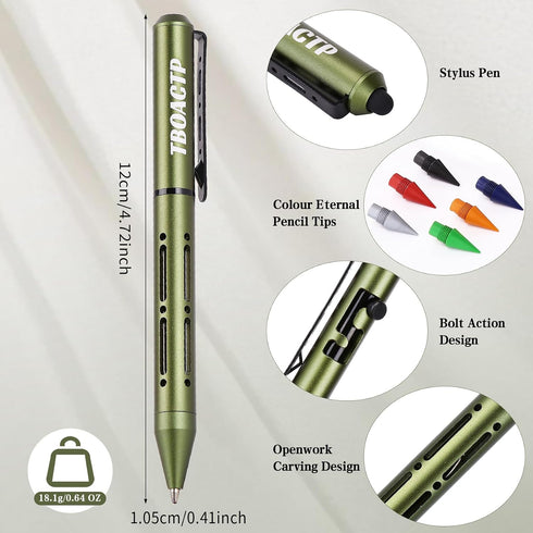 TBOACTP 4.7 3 2 6 2 Mini EDC Ballpoint Pen, Pencil and Stylus in One, with Refill, Pencil Tip and Stylus Tip, Bolt