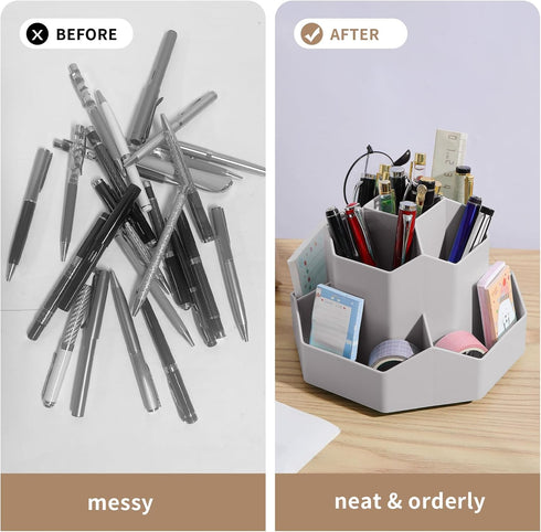 INSTOME Desktop Organizer with 360° Rotating Pen Holder, 9 Compartments, Makeup Brush Holders - Multifunctional Office