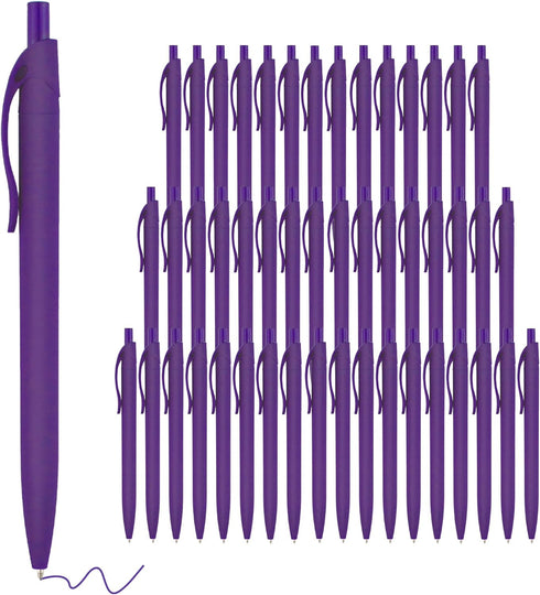 Pens Bulk, 50 Pack No Bleed Purple Medium Point Click Pens, Wholesale Retractable Ballpoint Smooth Ink 1.0MM