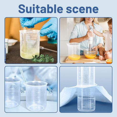 Twdrer 7 Sizes Plastic Beaker Set, Clear Measuring Graduated Liquid Container Beakers with 20 PCS Plastic Droppers