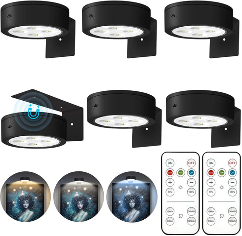 Kandicyar 6Pcs Picture Lights for Wall Battery Operated, Magnetic Led Painting Light with