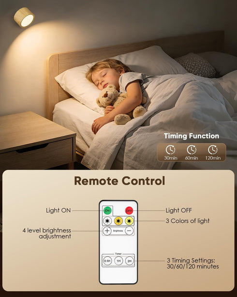 LINKEGO 2 3 Dimmable 360 2 Pack) LED Wall Mounted Lights Pcs with Remote, Rechargeable Wall Sconce with Color Temps