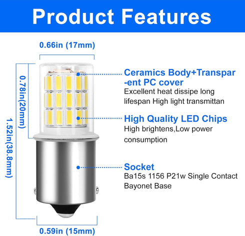 1156 Ba15s 12V 24V 3w LED Light Bulb 6000K Daylight White, 1141 S8 Bayonet Bulb Socket Single Contact, for Landscape, RV, Boat Mower Lawn Tractors, Reversing lights. Pack of 2 by Bsxywa