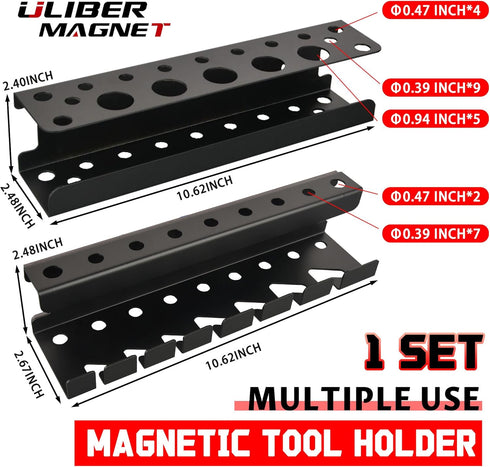 Organizer,Set 2 ULIBERMAGNET Magnetic Screwdriver Holder,Magnetic Wrench Holder,Heavy Duty Black Metal Tool Storage