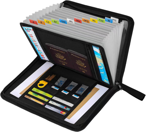 Fireproof Document Folder with 13 Pockets, Waterproof File Organizer for Important Papers, A4/Letter Size Fire Safe Case