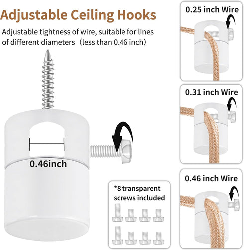0.46 (6 Pack) Upgrade Big Hole Ceiling Hooks for Hanging LightsAluminum Ceiling Hook for Light Fixture, White