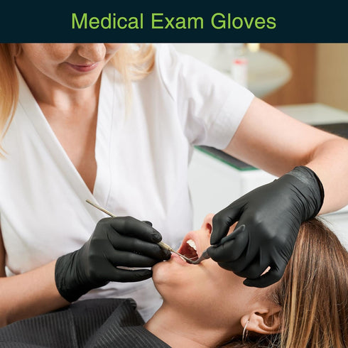 FifthPulse Black Vinyl Disposable Gloves - Powder and Latex Free Medical Exam Gloves