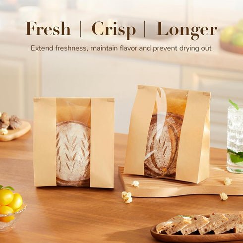 Foranda 200 Pack 7x311 Inches Small Paper Bread Bags for Homemade Bread, Resealable Tin Tie Tab Bakery Bags with Window