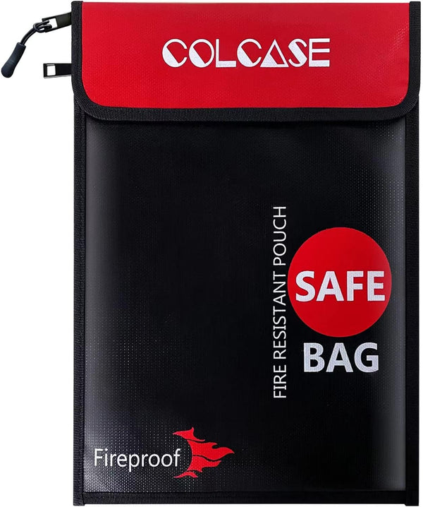 Upgraded Fireproof Document Bag with 2 Pockets (2000 ) 15 x 11 Inches Silicone Coated Fireproof and Waterproof Money