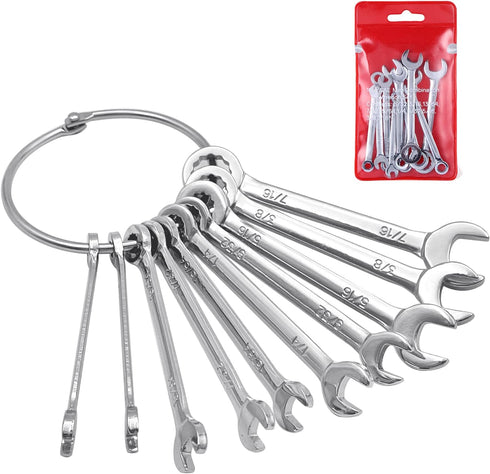 20pcs Mini Wrench Set, Open End Wrench Ignition Wrench Sets with Chain Ring, British/Metric Type