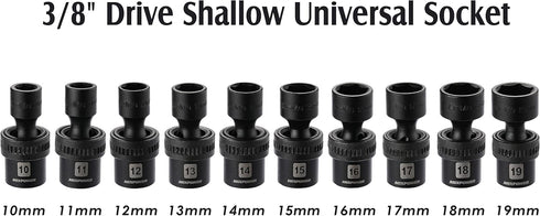 10-piece 3/8" Set, Metric,10-19mm, MIXPOWER Drive Shallow Universal Impact Socket Swivel Socket with Flexible Wobble