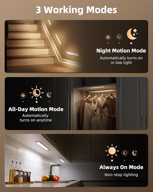 4-Pack 2400mAh Closet 3 Dimmable, Counter (8-inch) EZVALO Under Cabinet Lights, Rechargeable Motion Sensor Light
