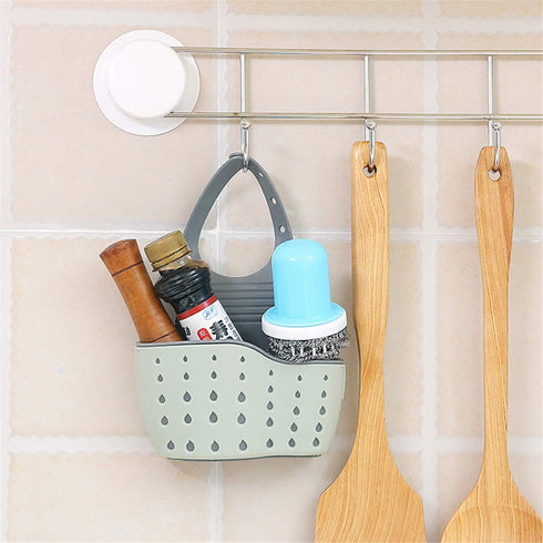 YYaaloa Sink Basket Strainers, Corner Sponge Caddy for Kitchen Sink Storage Holder (Style 2 - Sage Green and Gray)