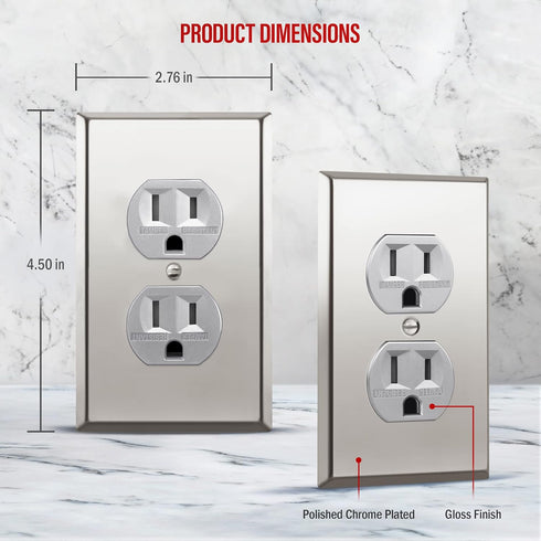 ENERLITES Elite Series Duplex Receptacle with Stainless Steel Wall Plate, Tamper-Resistant Outlet, 15A 125V