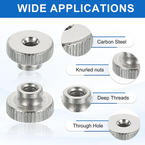 MECCANIXITY 6Pcs M3x7mm 3D Knurled Thumb Nuts, Carbon Steel Nut Iron Round Knobs Fasteners High Head Through Hole Hand
