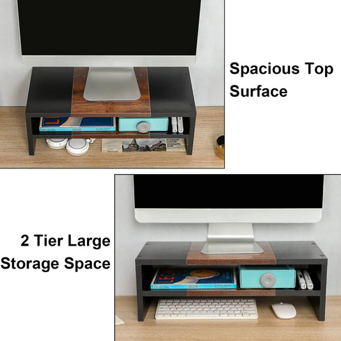 2 20 Inch 2 TEAMIX Tiers Desktop Monitor Stand Riser Printer Stand with Storage Small TV Riser Laptop Wooden Desk