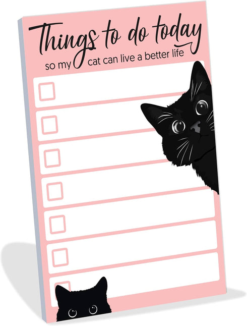 Funny Black Cat Lover Small Sticky Notes, Pink | Things to Do Today | Humor Notebook Notepad for Women Gift | 50 Pages