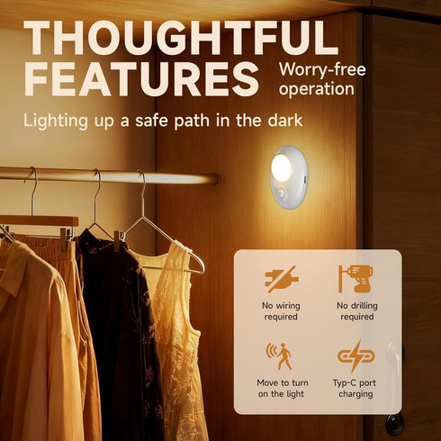 Dimmable 3 Closet,Cabinet, Pebble Puck Light Motion Sensor Tap Lights, Color Changing Auto On/Off Night Light
