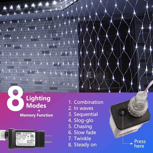 9.8FTx6.6FT 192 8 woohaha Outdoor Christmas Net Lights, LED Plug-in Mesh Lights with Lighting Modes, Connectable Light