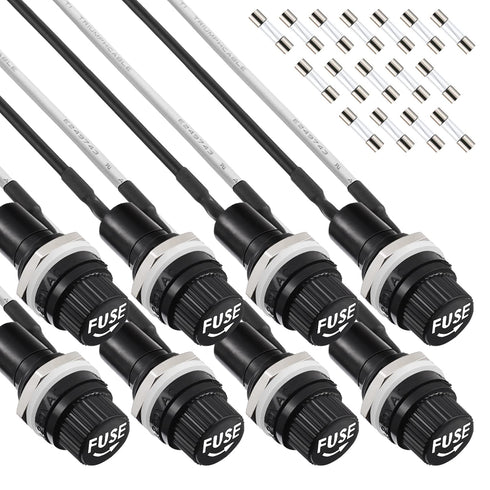 Panel Mount Fuse Holder 5X20 mm 250V AC 10A 125V AC 15A 12V DC with Pre-Soldered Wires and Fuse Kit
