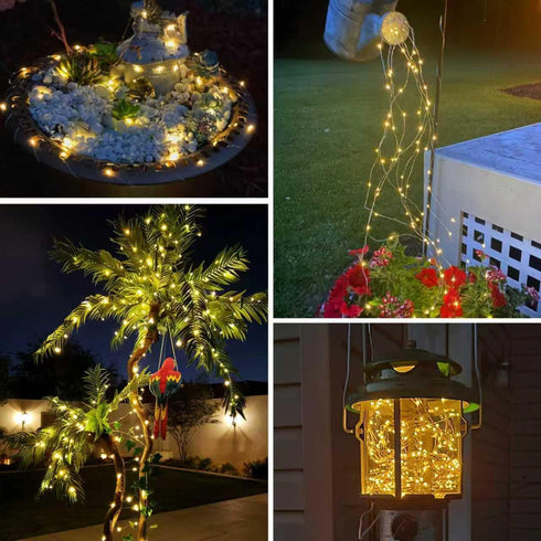 4 Pack 33ft 100 8 QITONG Solar Fairy Lights, Each LED Warm White Christmas Light Outdoor Waterproof, Modes Silver Wire