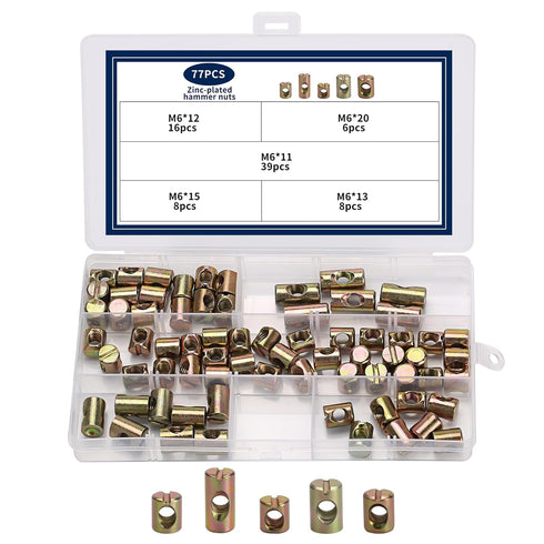 Bnnrjia 77 Pcs M6 Barrel Nuts, Cross Dowel Joint Nuts, Metric Slotted Barrel